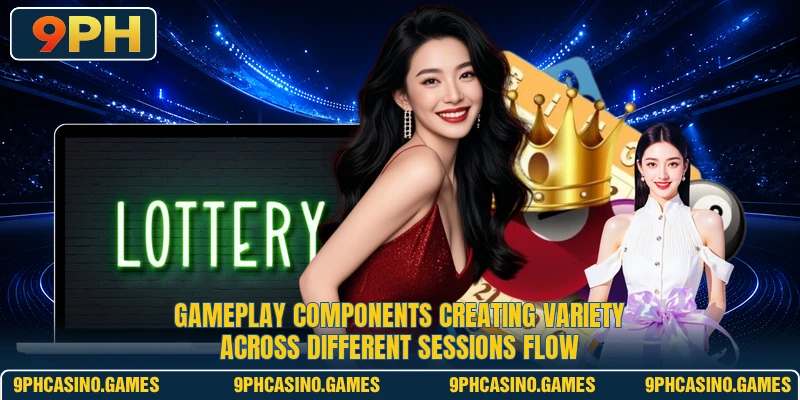 Gameplay components creating variety across different sessions flow