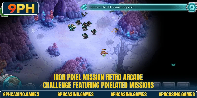 Iron Pixel Mission retro arcade challenge featuring pixelated missions