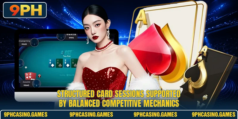 Structured card sessions supported by balanced competitive mechanics